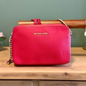 Michael Kors Jet Set Red Crossbody Purse Gold Chain Saffiano Leather Red Era